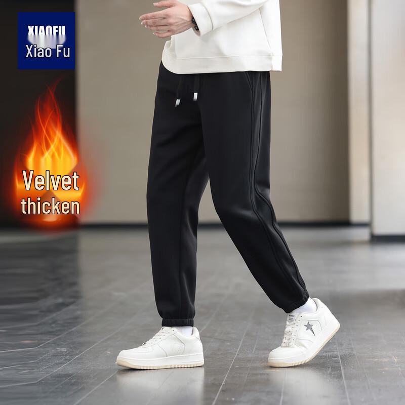 Men s Fleece-Lined Elastic Waist Jogger Sweatpants L чёрный