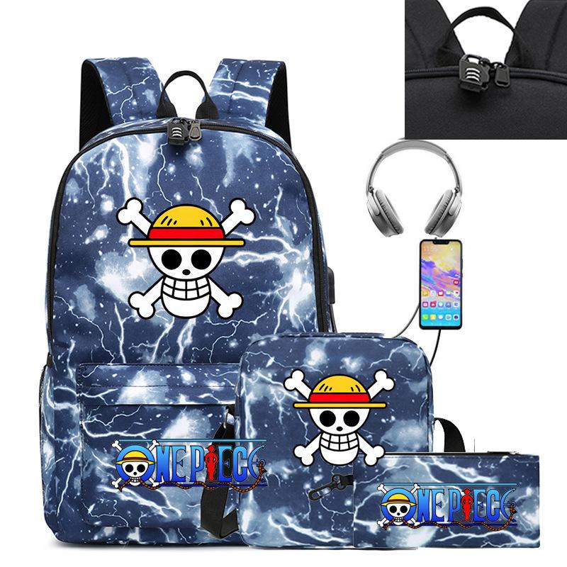 

Riman ONE PIECE USB combination lock, youth student schoolbag three-piece set, men s and women s backpack set as the picture