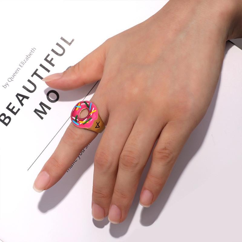 Stylish Korean Creative Sweet Donut Necklace And Ring Set With Unique Design And High Quality Craftsmanship For Fashion Enthusiasts