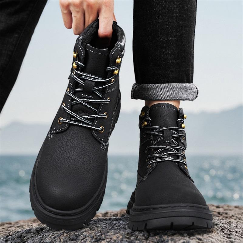 Men's High Top Boots Four Season Outdoor Work Shoes Anti Slip and Comfortable Yellow Boots Fashion British Casual Leather Boots