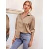Spring Summer Satin Comfortable Casual Loose Long Sleeved Solid Color Lapel Shirt for Women Blouses & Shirts