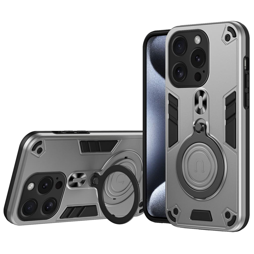 For iPhone 15 Pro Case Rotatable Kickstand PC+TPU Drop Protection Phone Cover