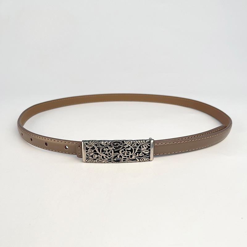 

Женский тонкий ремень из натуральной кожи, ретро, полый кожаный, простой ремень для брюк, украшение для джинсов, повседневный ремень для брюк 105cm