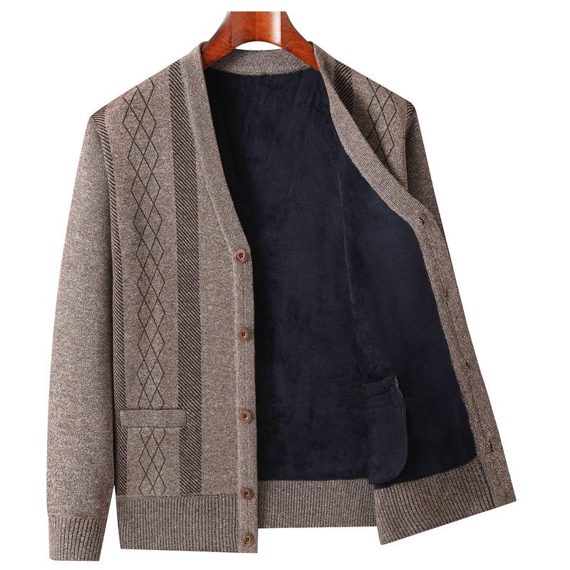 Warm Fleece-Lined Cardigan for Middle-Aged and Elderly Men: Knitted Sweater & Thick Grandpa Jacket