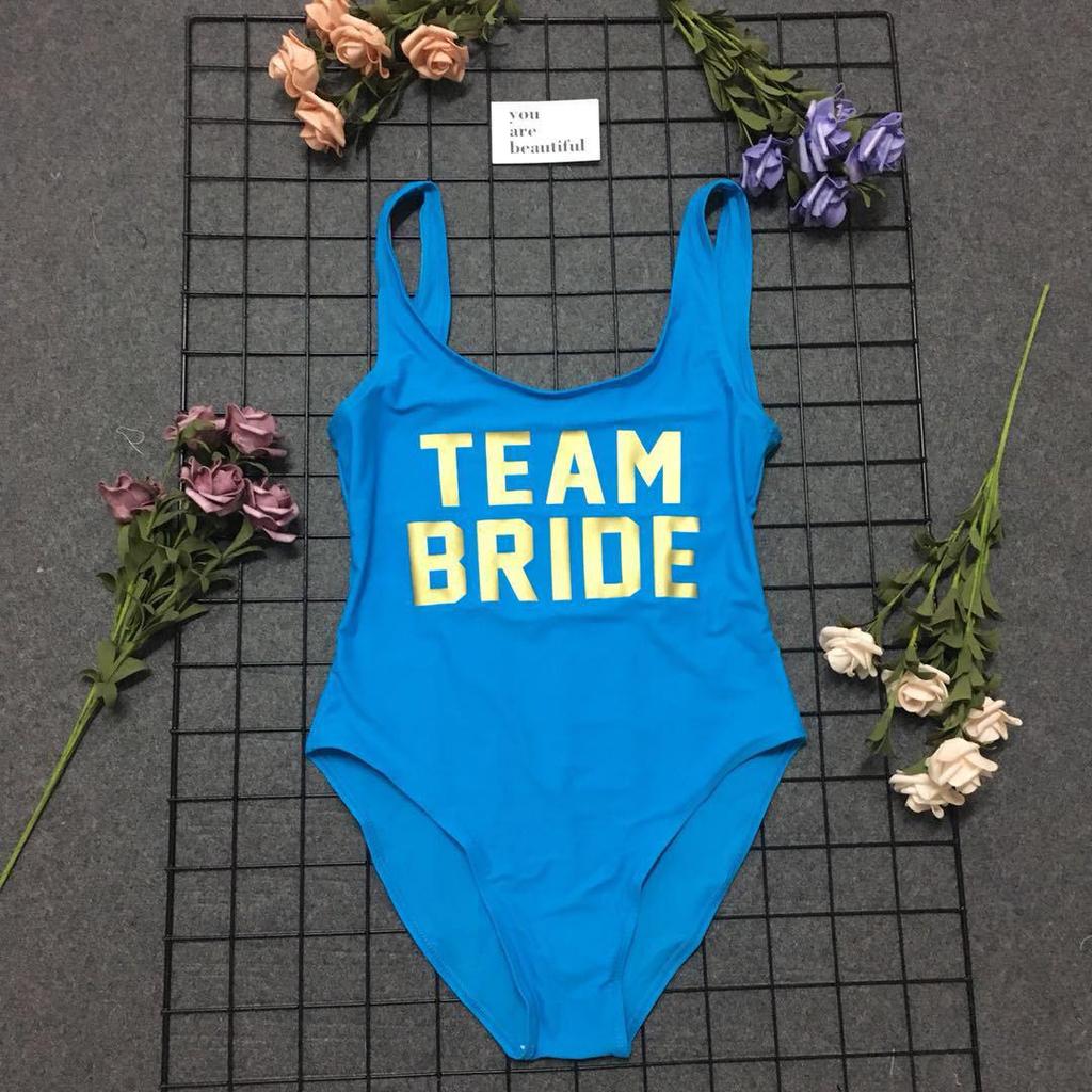 Gold Letter 'Team Bride' Backless One-Piece Swimsuit