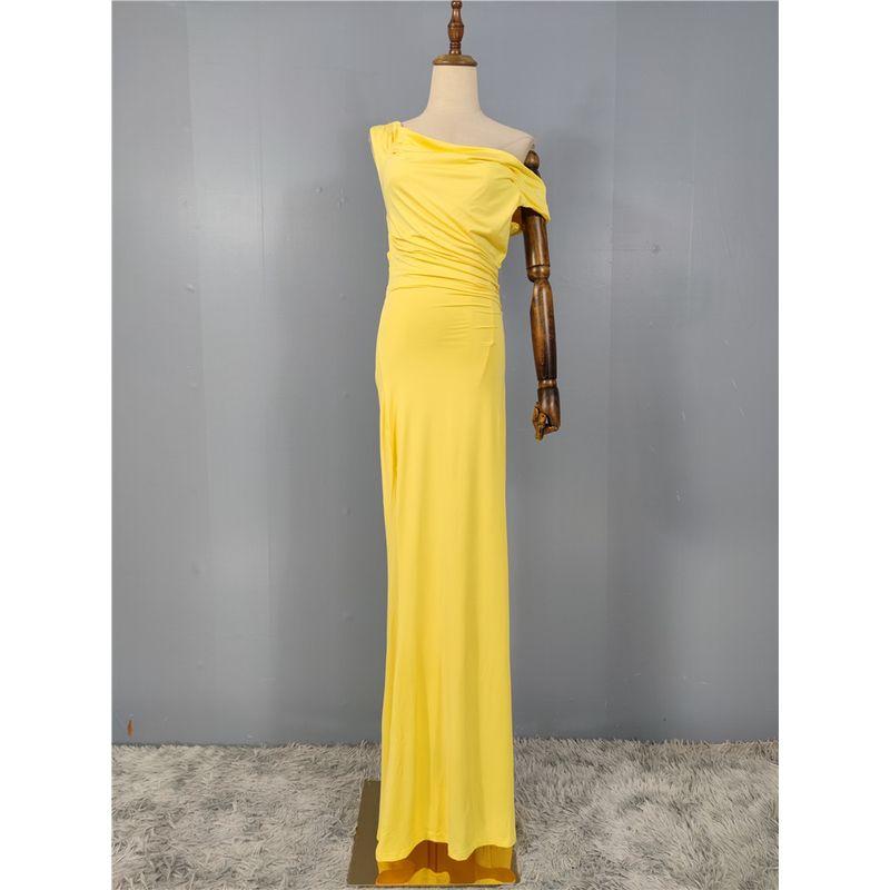 Foreign Trade Order Sexy Personality Elegant Niche Fashion Single Shoulder Pleat Oblique Collar Elastic Slimming Pure Desire Gyaru Dress