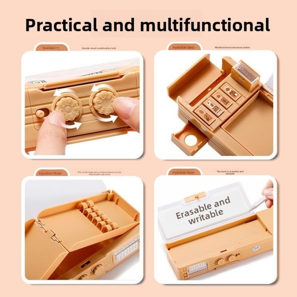Large Capacity Password Lock Stationery Box Multifunctional Double Layer Pen Box  School Supplies