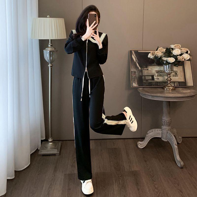 Autumn and Winter Design High-waist Slim Casual Suit Fashionable Temperament Sweatshirt Wide-leg Pants Two-piece Set