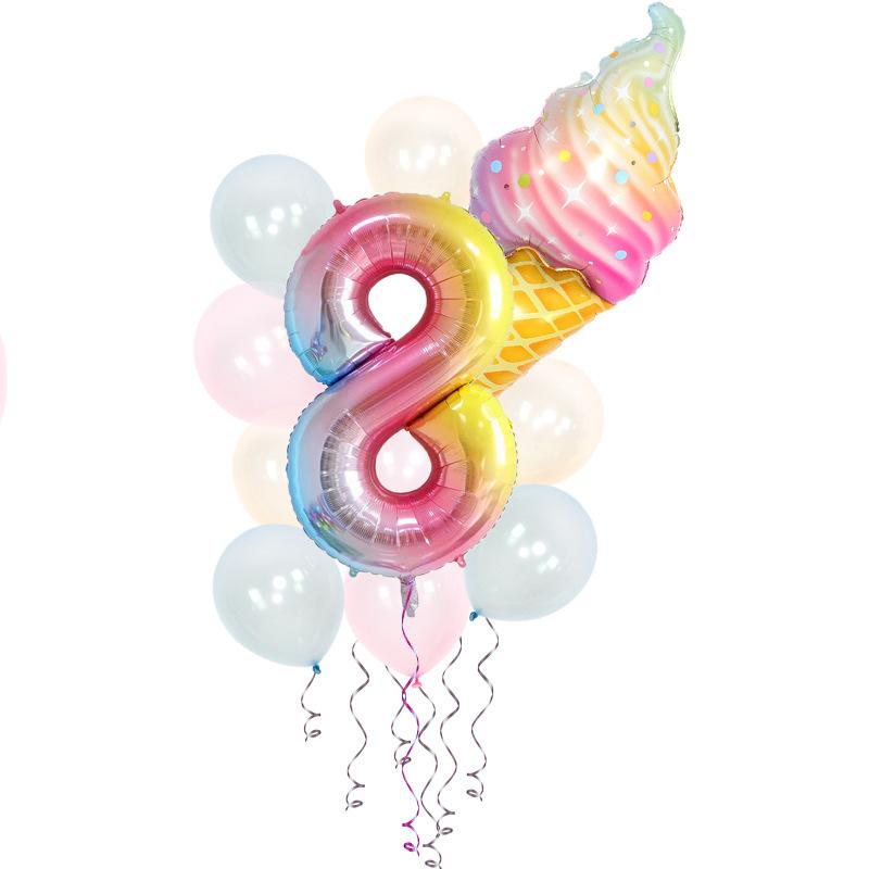 Ice Cream Birthday Party Decoration Kids Toy Baby Shower Disposable Tableware Paper Plates Cups Balloons Flag Party Supplies