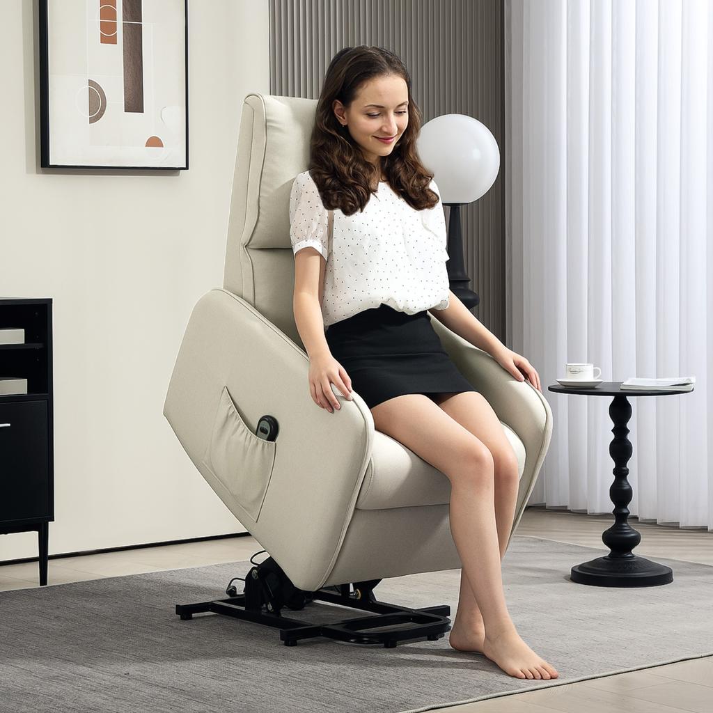 Electric Reclining Lift Chair with Remote Control and Fabric Pocket, Beige