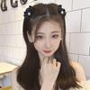 Black Satin Pearl Double-Sided Mini Bow Claw Hair Clip - Small Size for Bangs and Flyaways.