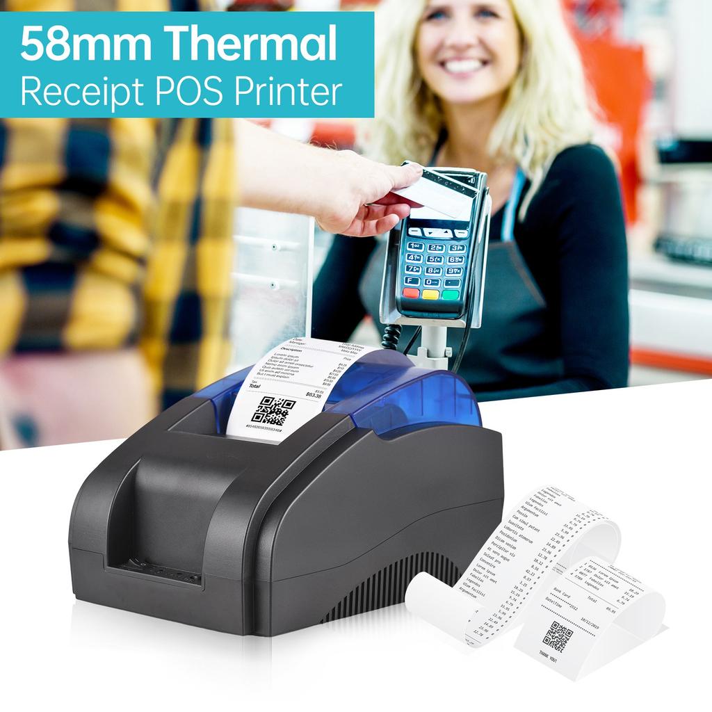 58MM Desktop Receipt Printer USB+BT 203DPI Direct Thermal Printing Compatible with Windows Linux Mac Android iOS