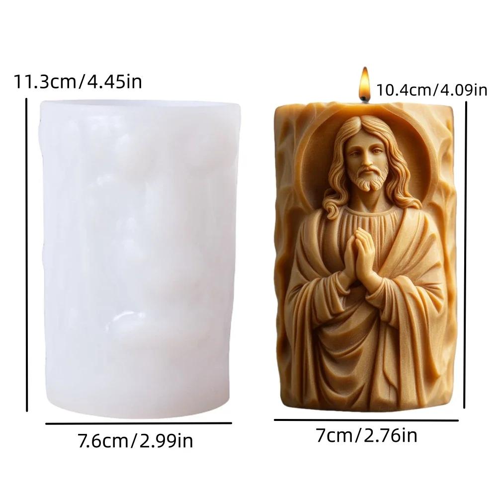 Jesus Göttin Maria Relief zylindrische Kerze Silikonform lockiges Haar Göttin Maria Statue Relief zylindrische Harz Gipsformen