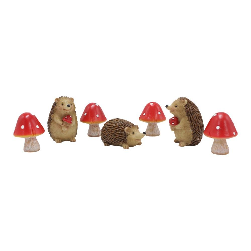 7pcs Cartoon Animal Sculpture Resin Garden Miniatures Figurine Hedgehog Mushroom Statue  Outdoor