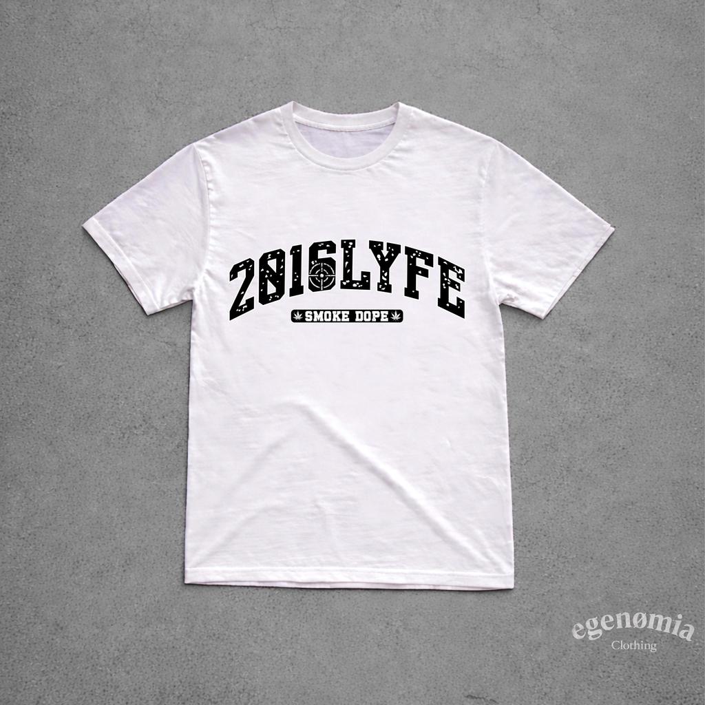 2016LYFE tee inspired by smokedope, 2016 vibes and Y2K streetwear, blending Fakemink, Opium style and grunge 90s edgy energy