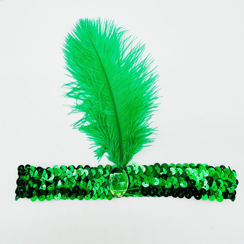 European and American Ostrich Feather Headband with Sequins and Rhinestones, Party and Performance Headpiece, Indian Ethnic Style Headband