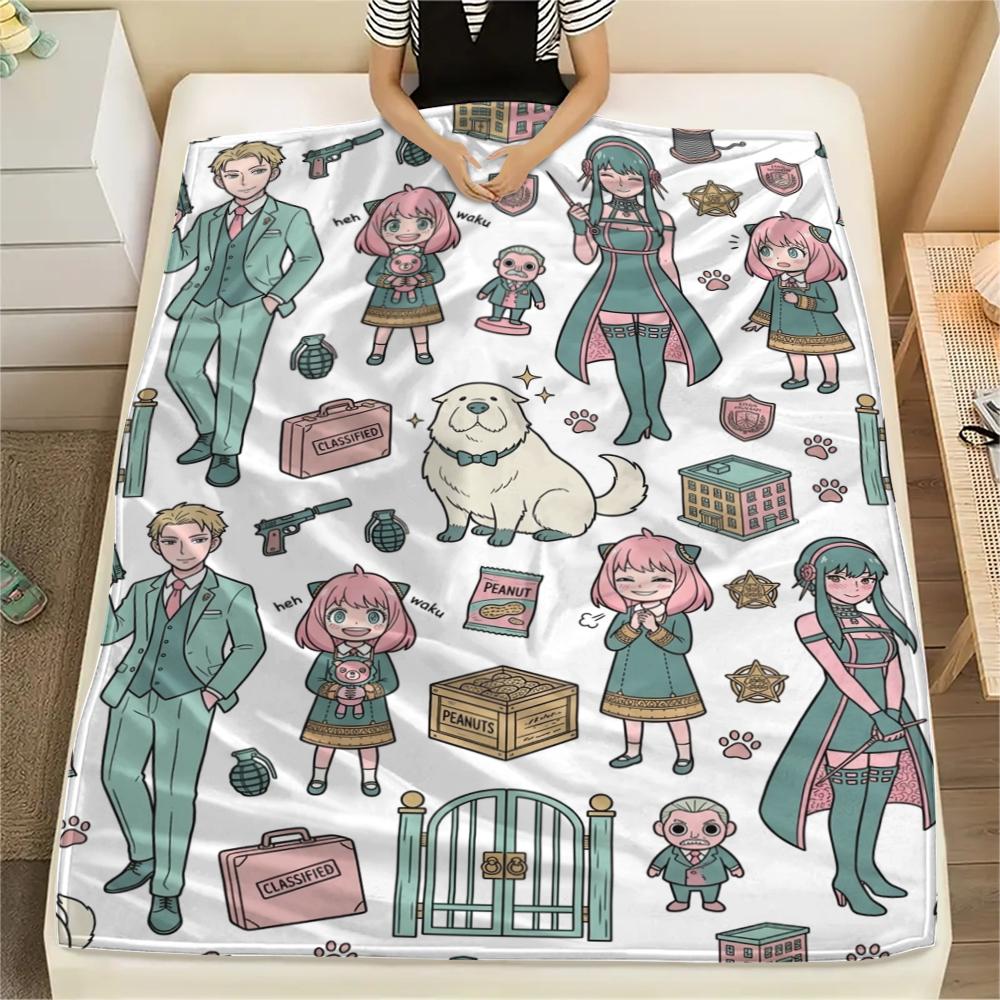 SPY×FAMILY Flannel Blanket Print Warm Comfortable Throw for Bedroom Living Room Sofa Travel Picnic Gift Blanket -xia48 75x90cm
