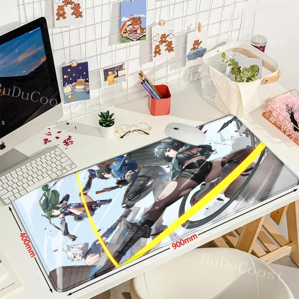Game Zenless Zone Zero Teclado Mousepad Gaming Speed Keyboard Pads Mouse Pad XXL Rubber Carpet Locked Edge Mouse Mat 900x400mm