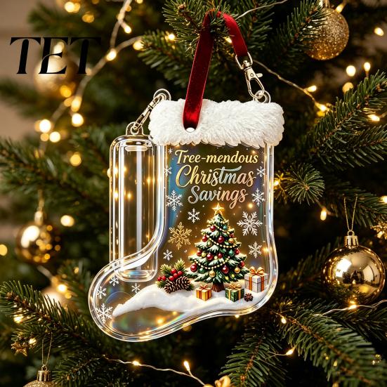 Unique Graduation Money Gift Christmas Stocking Holder, Clear Cash Clip Ornament for Tree Holiday Card Holder Hanging Decor, Transparent Bill Display