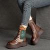 Fashion GKTINOO Handmade Boots Women Genuine Leather Round Toe Lace-up Zipper Platform Thick-soled Mid-calf Boots Retro Zapatos Mujer