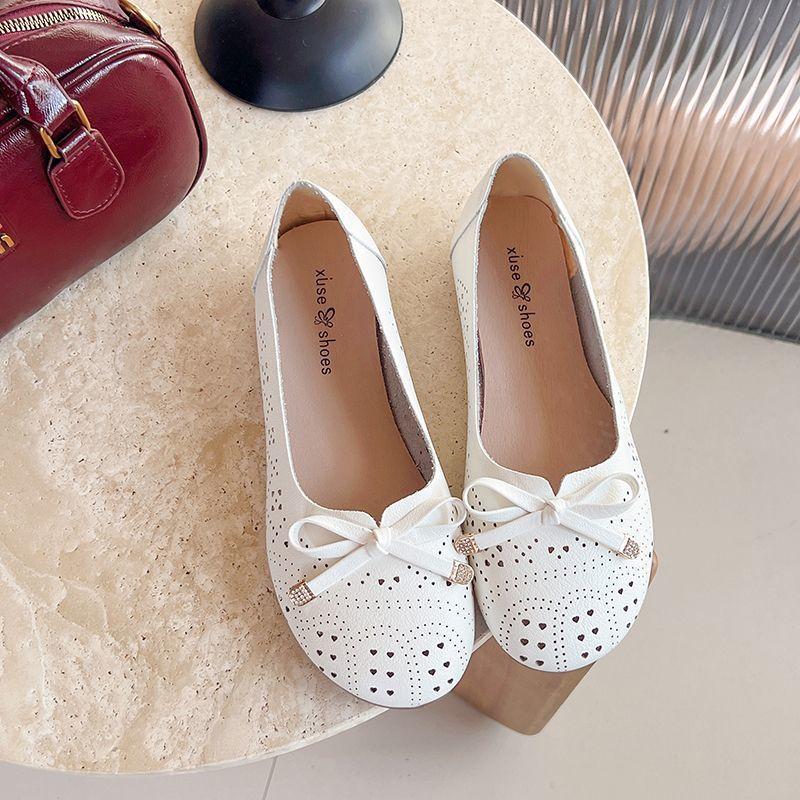 Women's shoes spring new hollow breathable single shoes women's bow Doudou shoes flat single shoes