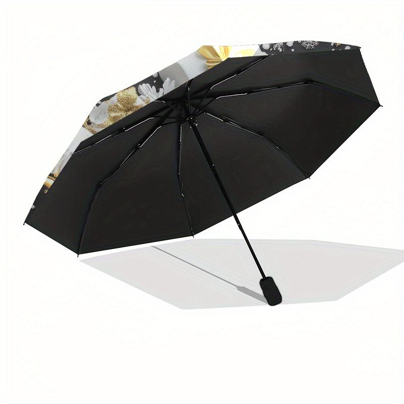 Traîneau Doré avec Cadeaux Emballés et Flocons de NeigeParapluie, Parapluie Compact Pliable 3 fois, Cadeau de Noël ES620