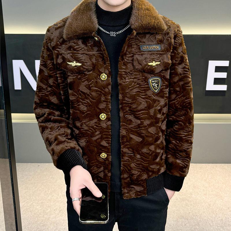 Men's European Winter Gold Sable Velvet Fur Lapel Jacket - Fashionable, Trendy, and Casual Outerwear