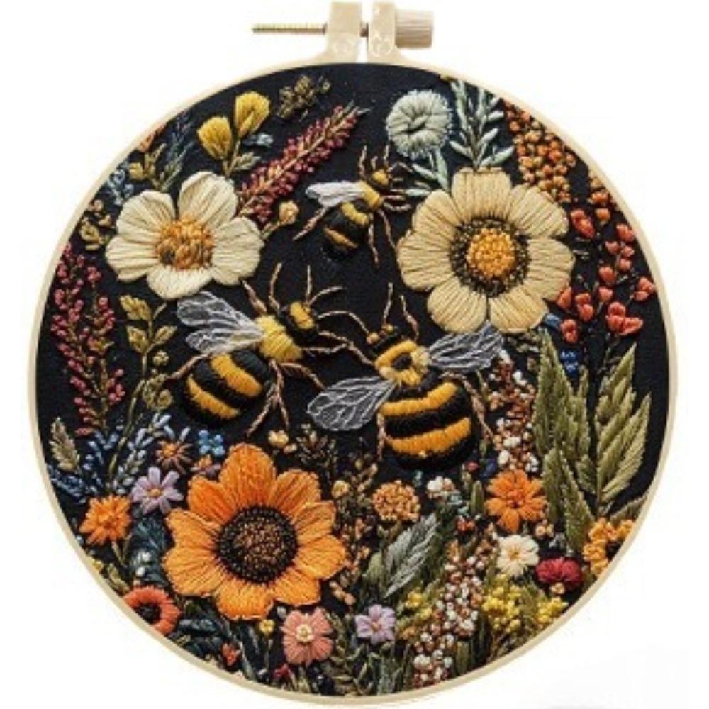 1set Bee and Flower Cross-Stitch Embroidery Kit, Easy Style for Beginners, Includes Illustrated Tutorial and Tools, DIY Embroidery Craft Kit