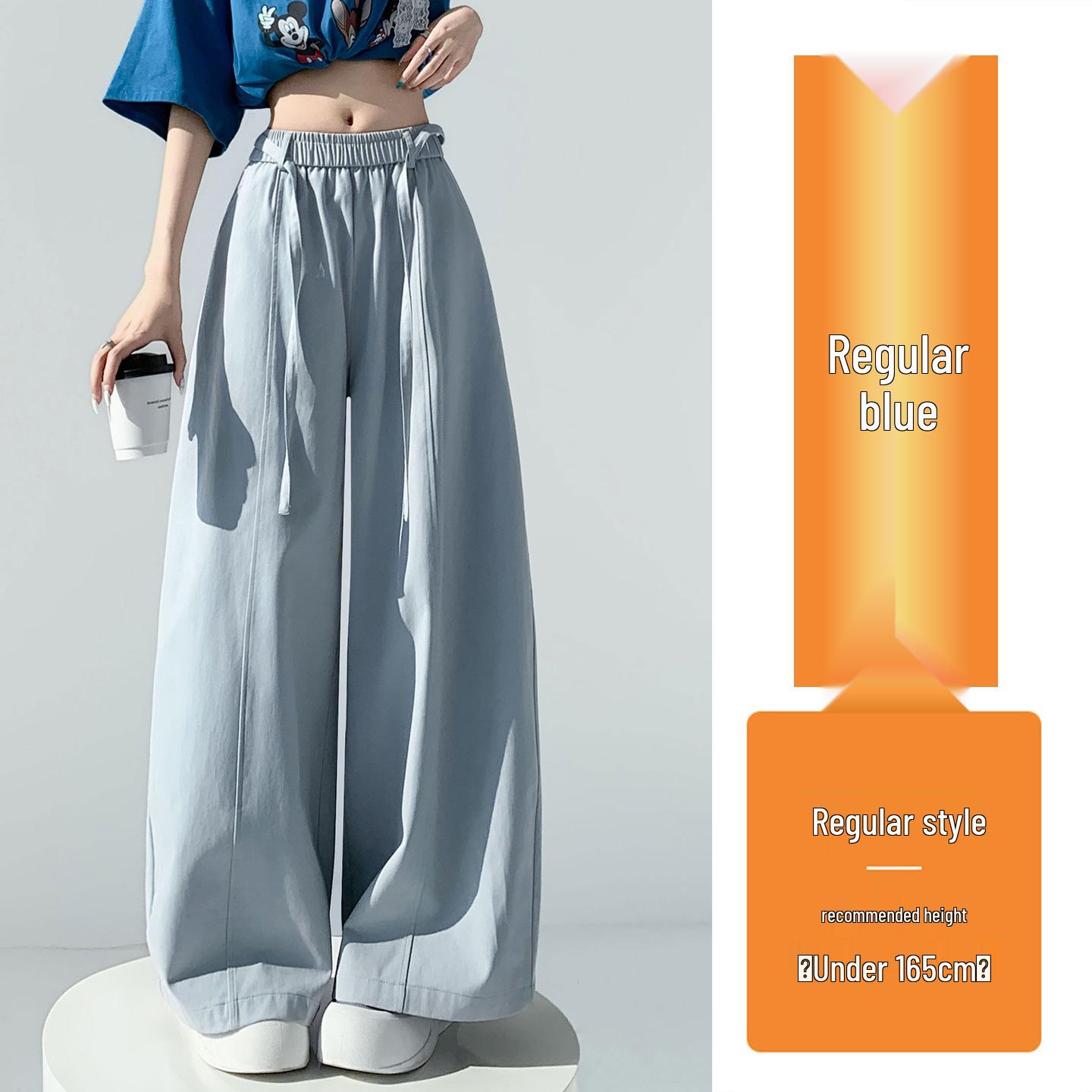 Women s High Waist Washed Cotton Wide Leg Pants - Summer 2026 Collection Large синий