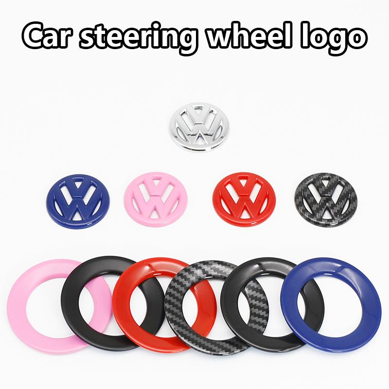 hijk1 ABS Carbon Fiber Pattern Car Logo Steering Wheel Decoration Sticker Accessories For VW R Gti Line Passat Golf 5 6 Polo Scirocco