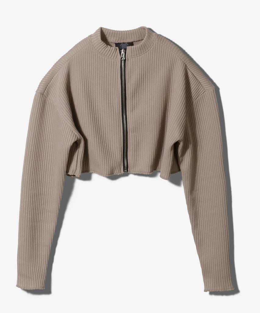 Paensyo Crop Knit Zip Up - Beige