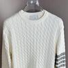 Men's European-Style Cable Knit Sweater with Four-Bar Stripes - Trendy Autumn/Winter Round Neck Pullover