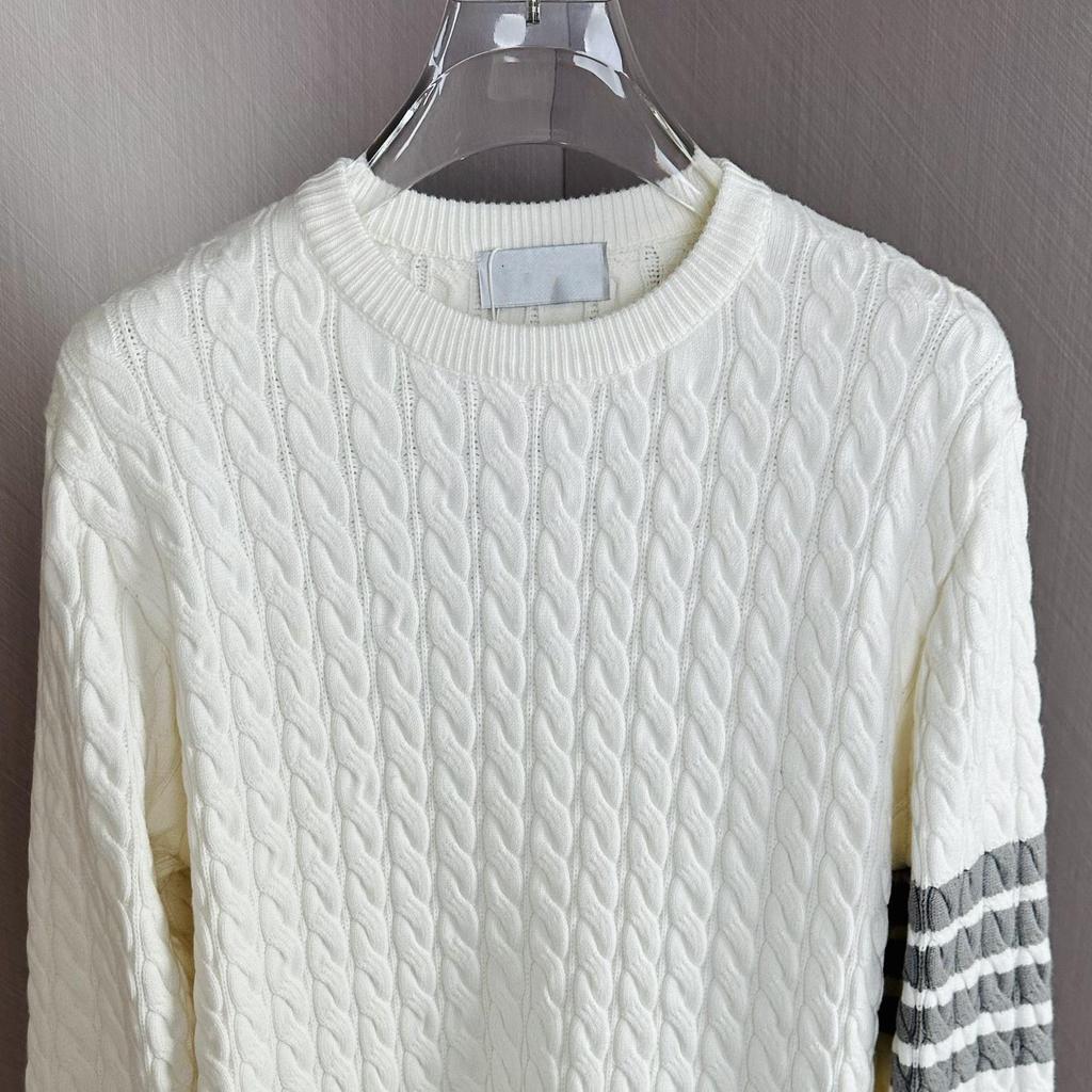 Men's European-Style Cable Knit Sweater with Four-Bar Stripes - Trendy Autumn/Winter Round Neck Pullover