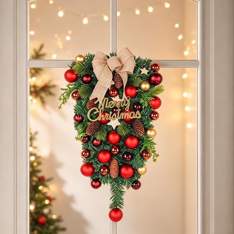 Christmas Decoration Balls Hung Upside Down, Creative Scene Setup, Decorative Bows, Vine Strips, Door Hanging Tree Ornaments