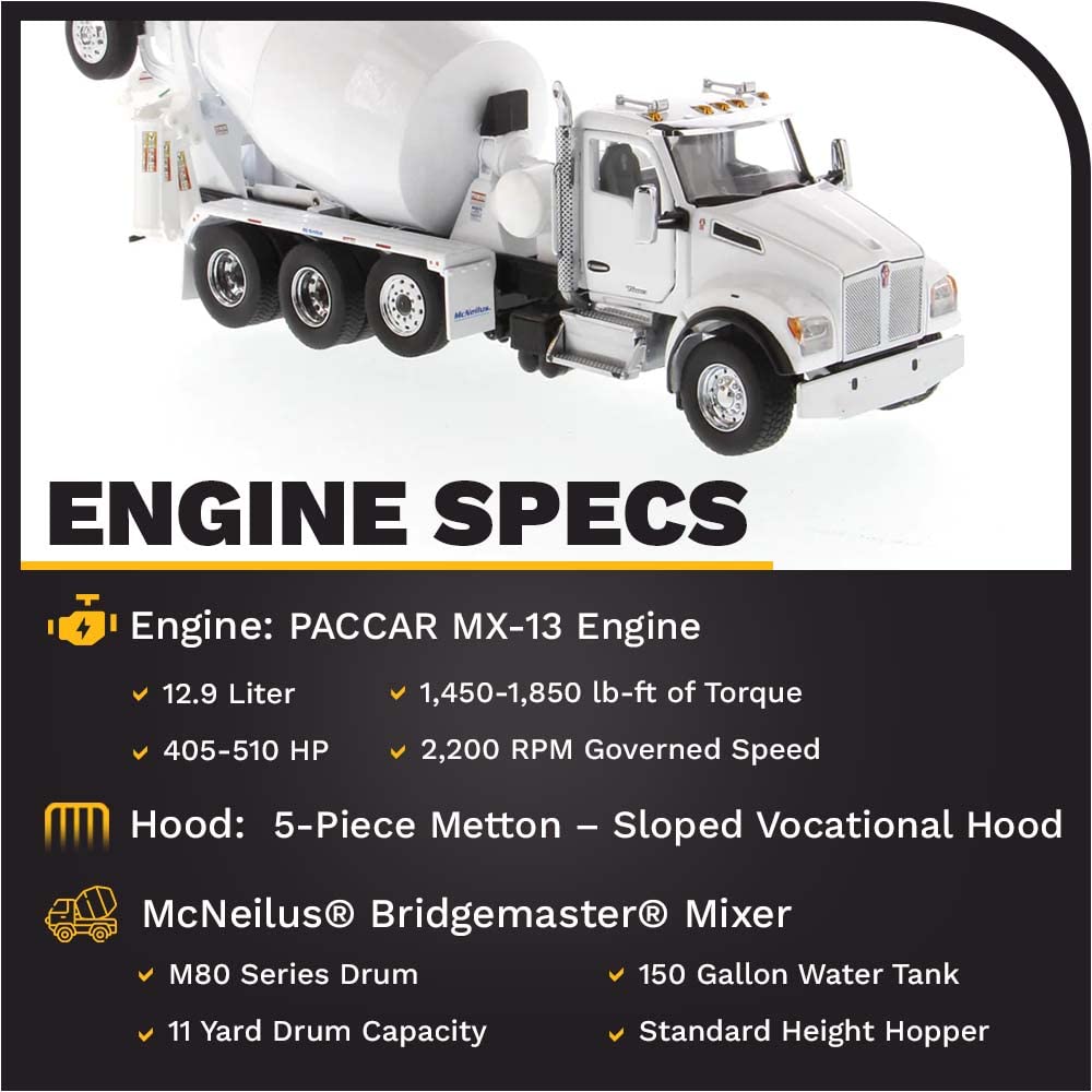 DIECAST MASTERS Kenworth T880 SBFA with McNeilus BridgeMaster Mixer White Cab 71081 -