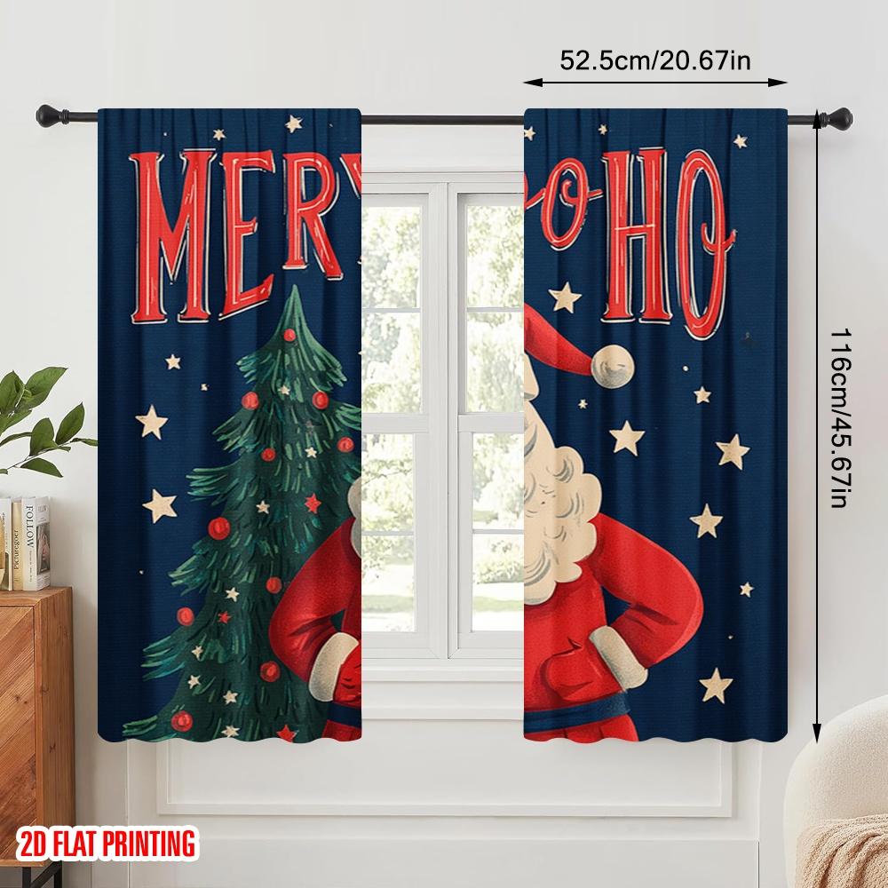 2pcs,2D plane printing Curtain Popular Santa Claus & Snowy Village Polyester (without rod) All Seasons Perfect for Various