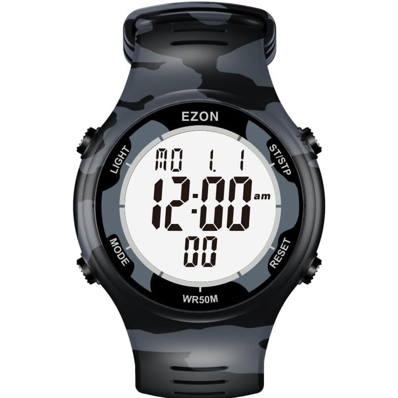 EZON L008 Digital Watch 5AT Waterproof Stopwatch Countdown Timer/Chronograph/Lap Timing/EL Backlight/Alarm, Non-Bluetooth Compatible, Unisex Digital