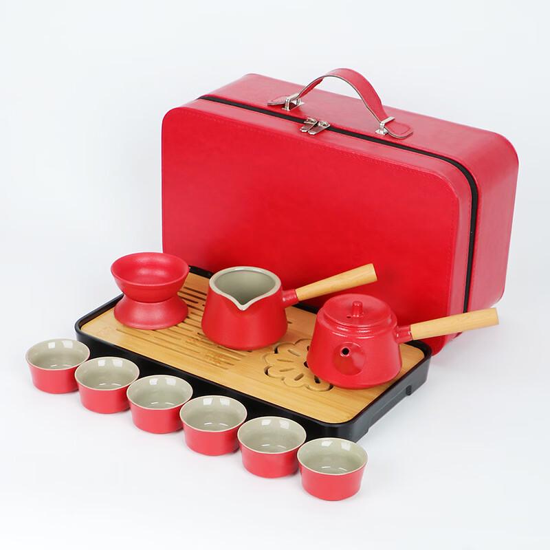 

LYGIL Portable Tea Set 6 Cups, Side Handle Gong Dao Bei, Tea Tray