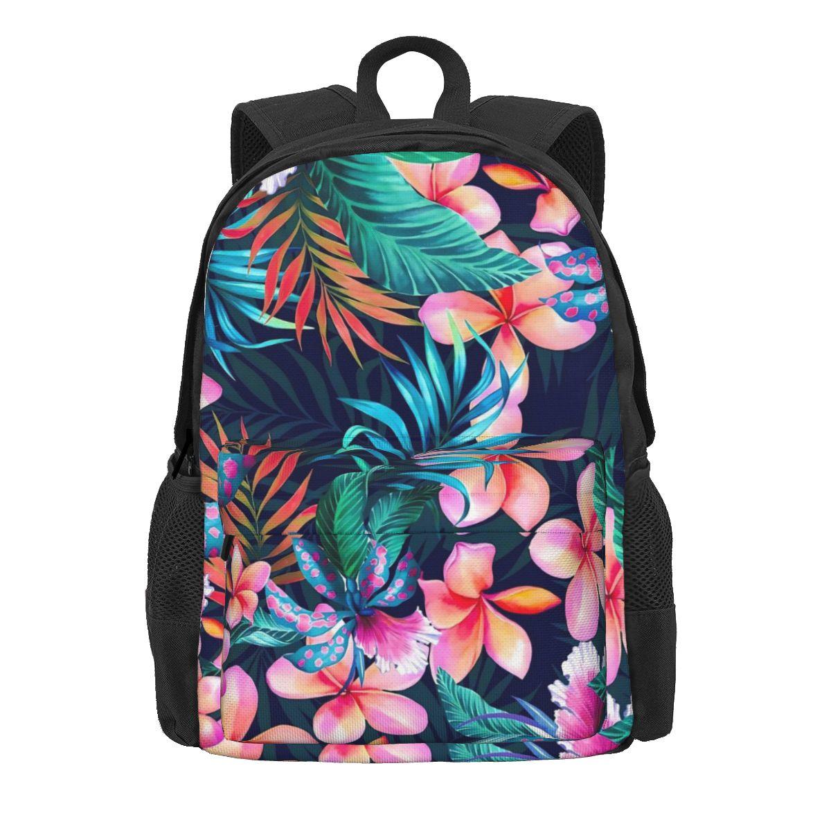 Tropische Bloemen Rugzak Diepe Jungle Bloemen Dames Polyester Wandelrugzakken Lichtgewicht Casual Middelbare School Tassen Rucksack 36x32x10cm blue