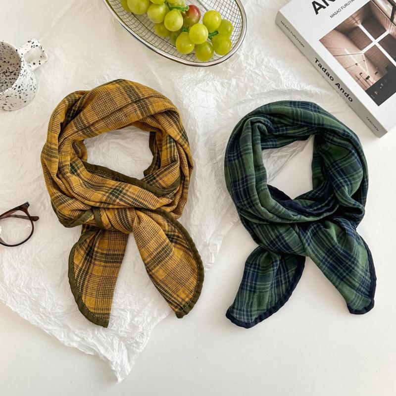 Silk Scarf New Literary Idyllic Bag Headscarf Headband Scarf Scarf Small Shawl Fashion Plaid Triangle Scarf Tied Waist