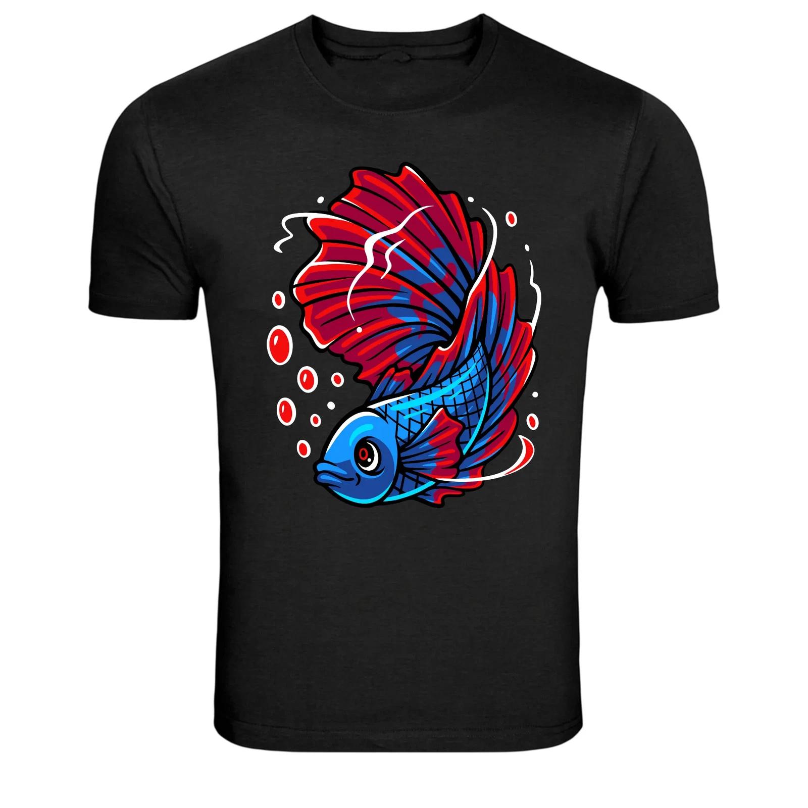 Красная Рыбка Петушок Аквариум Графическая Футболка Тропическая Рыбка Футболка 4XL