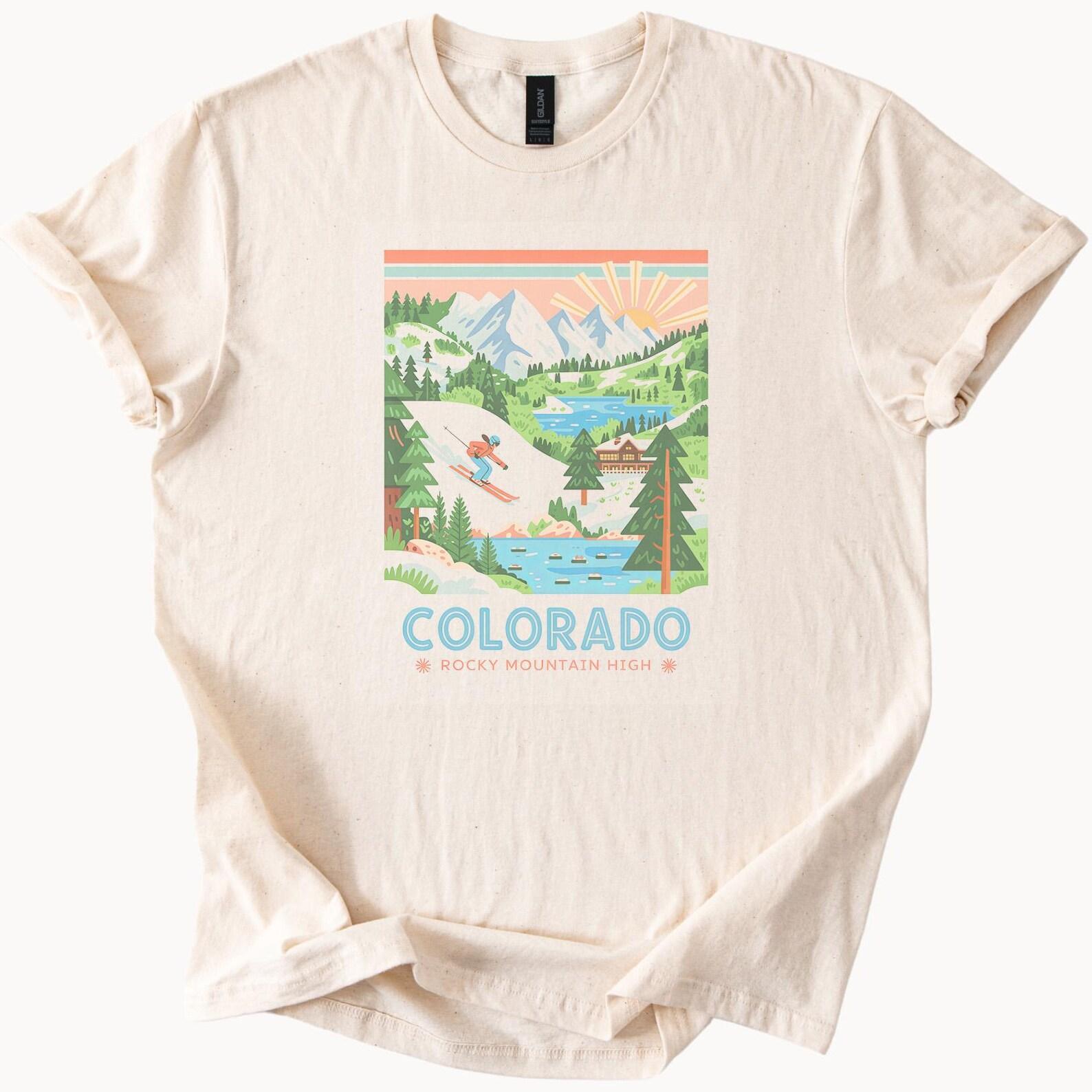 Colorado Rocky Mountain High Graphic T Shirt Skiing Mountains Forest River Nature Scene Outdoors Hiking Colorado Shirt 100
