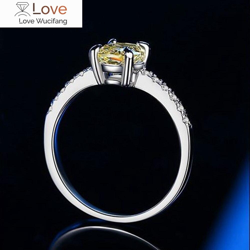 100 % 925 Sterling Silver Emerald Cut 6 * 8 mm Vytvořený drahokam Moissanite Svatební zásnubní prsten Ženy Jemné šperky Dárek