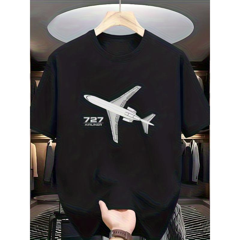 

European sizes Men s T-Shirt | Casual Summer Top with Light Grey Aircraft Silhouette and Text, Slight Stretch Fabric, Regular Fit for Men 4XL чорний
