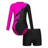 Kids Girls Long Sleeve Mock Neck Shiny Rhinestones Decor Leotard with Shorts for Dance Gymnastic Workout