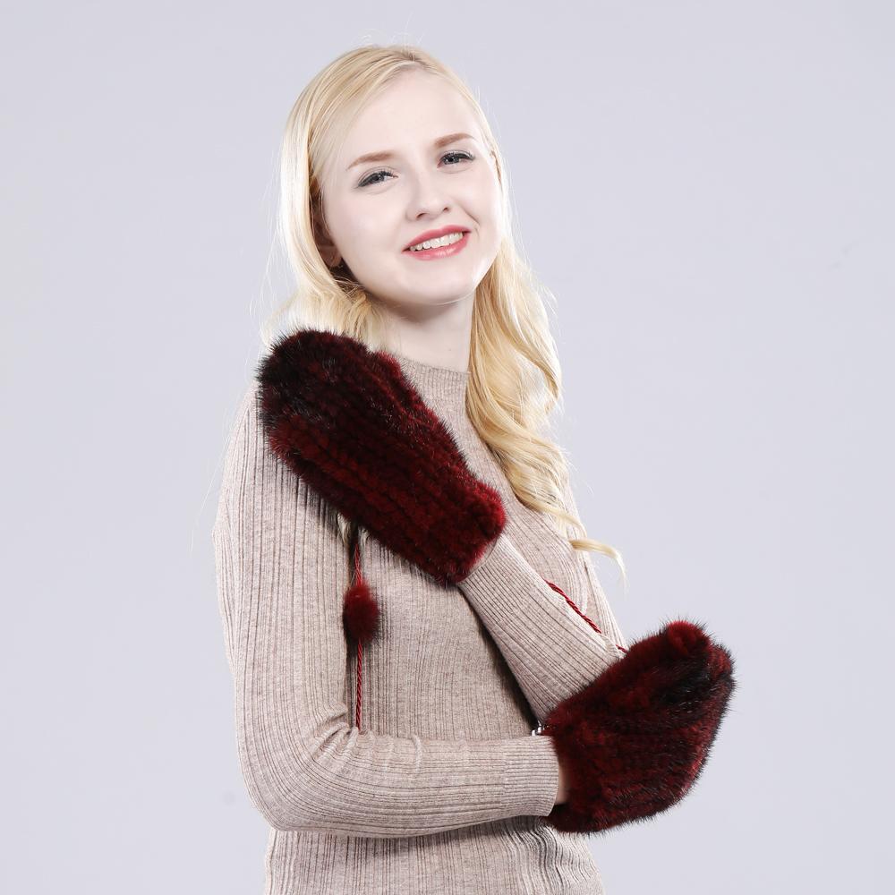 Fashion Winter Real Mink Fur Gloves Soft Warm 100%Natural Mink Fur Gloves Women Good Elastic Genuine Fur Gloves Knitted Fur Glove