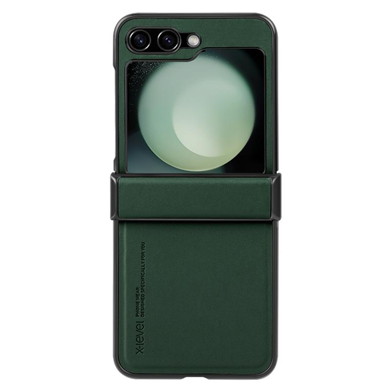 

For Samsung Galaxy Z Flip5 5G Phone Case PU Leather+PC+TPU Cell Phone Cover Midnight Green