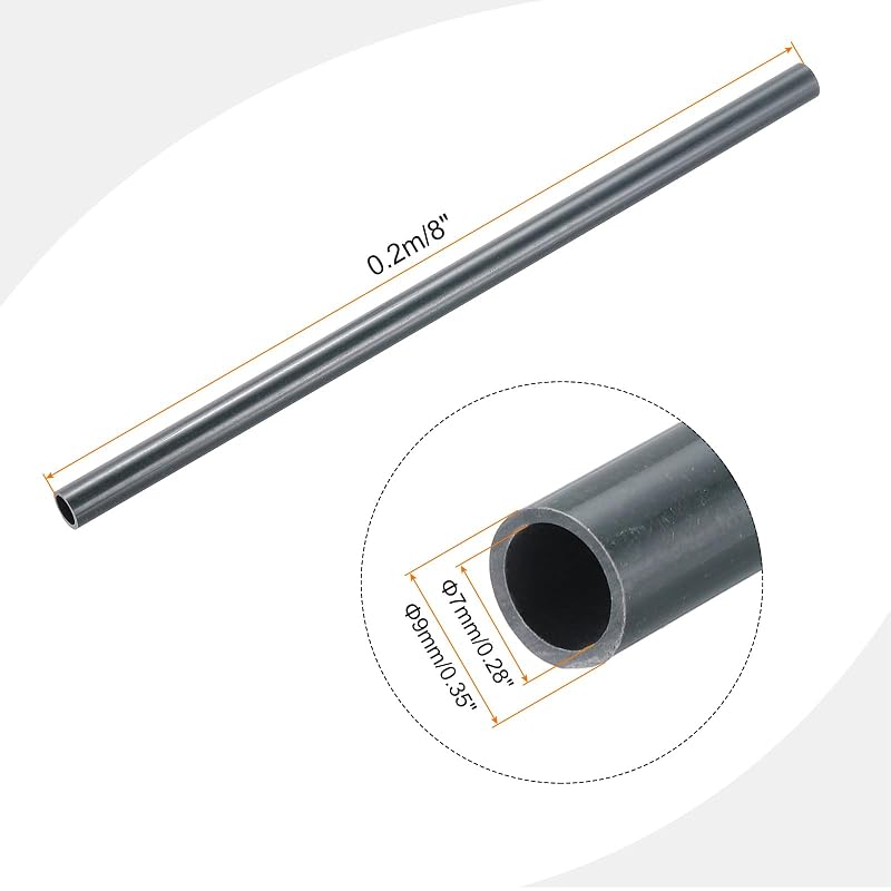 uxcell PVC Rigid Round Pipe, 7mm Inner Diameter, 9mm Outer Diameter, 8" Length, Dark Gray, High Durability, for Water Pipes, Crafts, Cable Sleeves