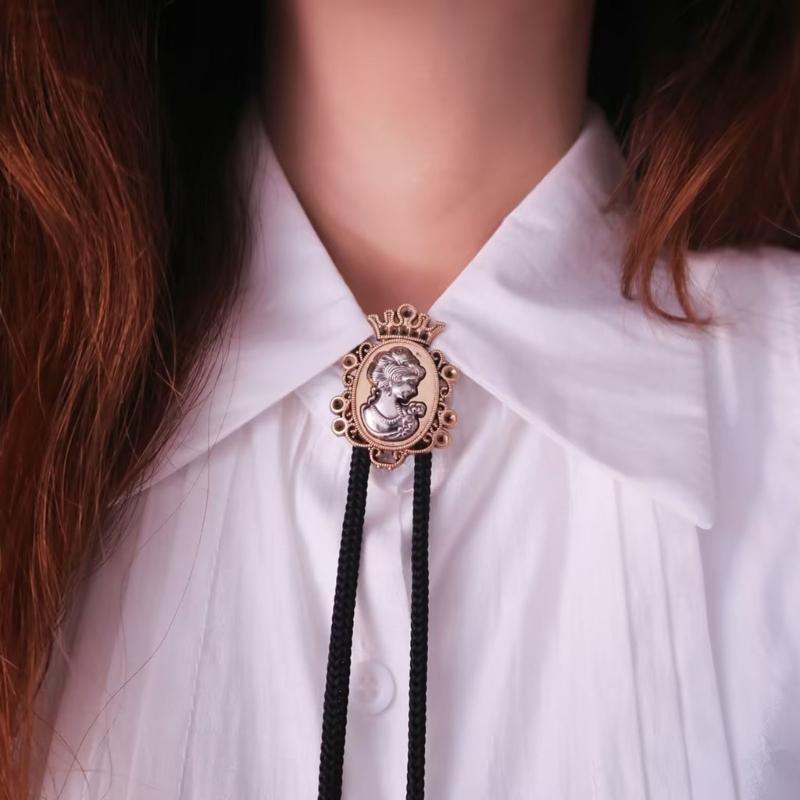 Mens Women American Bolo Tie Western Shirt Collar Necktie Metal Lady Portrait Cowboy Pendant Jewelry Shirt Chain Bowtie