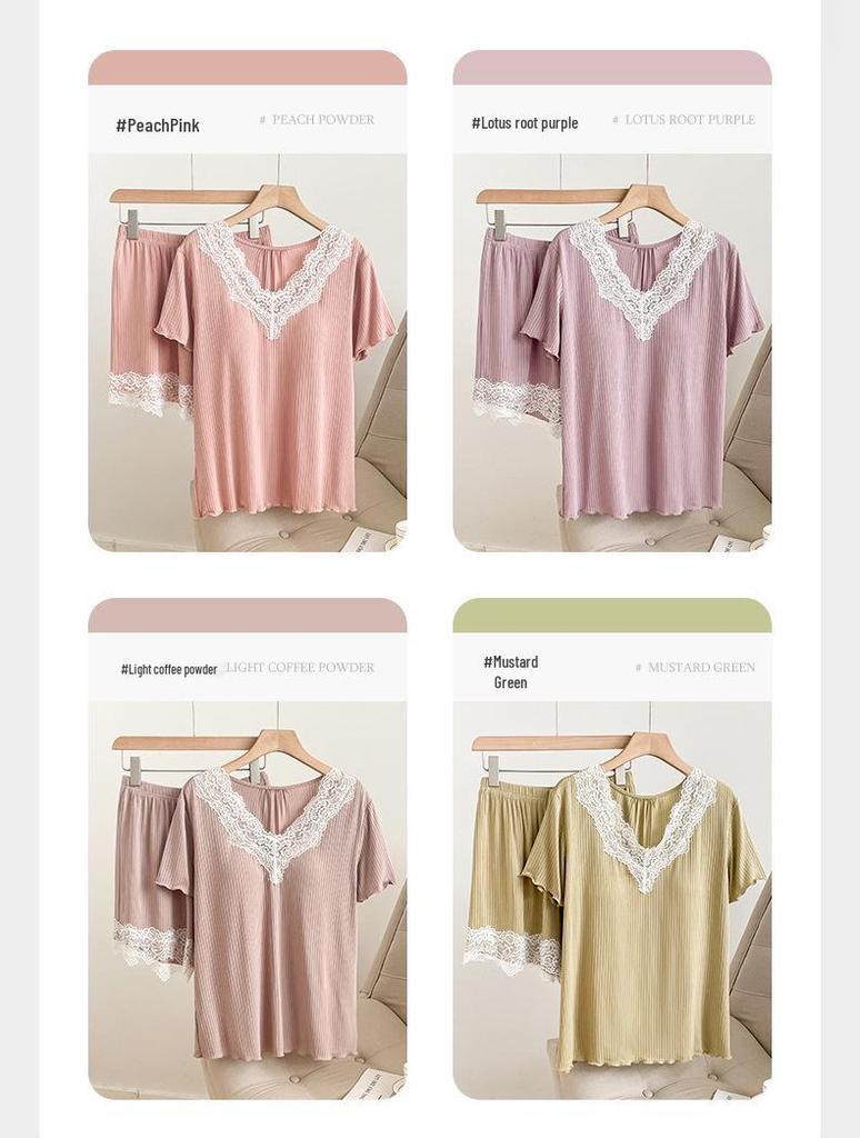 2025 Women's Summer Two-Piece Pajama Set: Short-Sleeved Top with Built-in Bra and Shorts, Outdoor-Friendly Pure Desire Style.